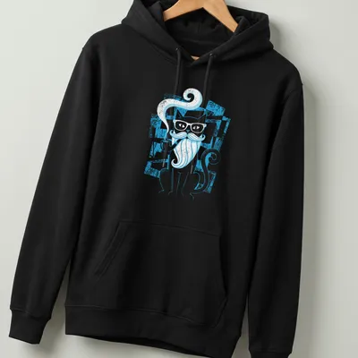 Vintage distressed tee featuring a cat with a pipe and mustache saying 'Smoke & Whiskers' — printed on a unisex hoodie
