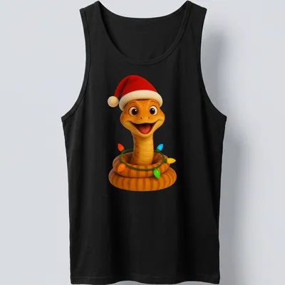 Cartoon design of a colorful Eastern Glass Lizard for Christmas — printed on a tank top