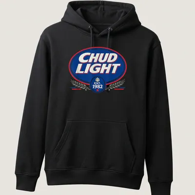 Vintage logo Chud Light t-shirt with playful retro colors — printed on a unisex hoodie