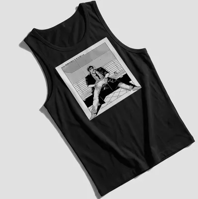 Manga style t-shirt with character text in bold Japanese lettering — printed on a tank top
