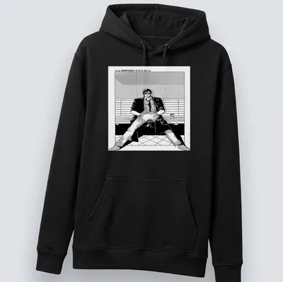 Manga style t-shirt with character text in bold Japanese lettering — printed on a unisex hoodie