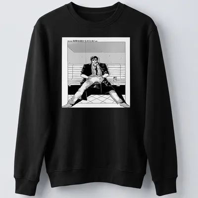 Manga style t-shirt with character text in bold Japanese lettering — printed on a unisex sweatshirt