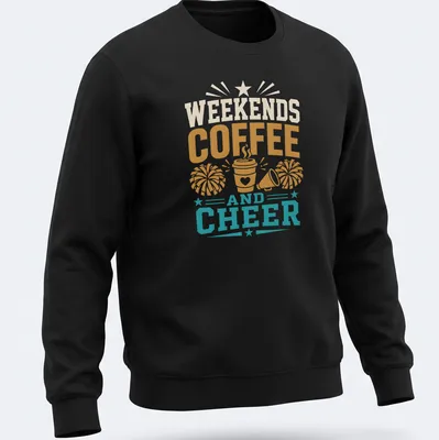 Vintage Coffee Cheer Weekends t-shirt featuring a coffee cup and cheerleading elements. — printed on a unisex sweatshirt