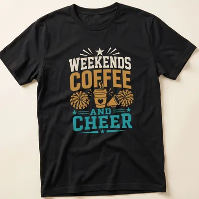 Vintage Coffee Cheer Weekends t-shirt featuring a coffee cup and cheerleading elements.