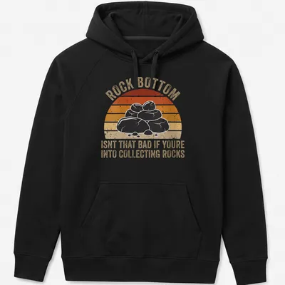 Retro distressed shirt with the phrase about rock collecting and illustrated rocks — printed on a unisex hoodie