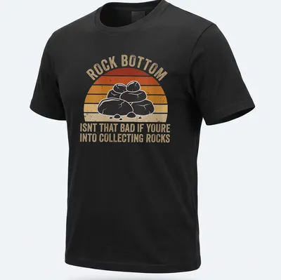 Retro distressed shirt with the phrase about rock collecting and illustrated rocks
