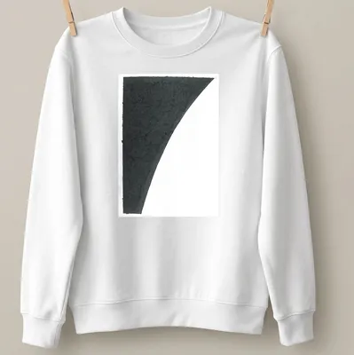 Abstract design with colored paper fragments and printed text in black and white. — printed on a unisex sweatshirt
