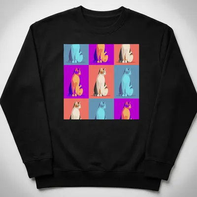 Pop art t-shirt featuring colorful cats in various vibrant colors — printed on a unisex sweatshirt