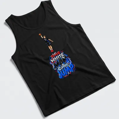 Colorful parody shirt featuring a basketball player with humorous text. — printed on a tank top