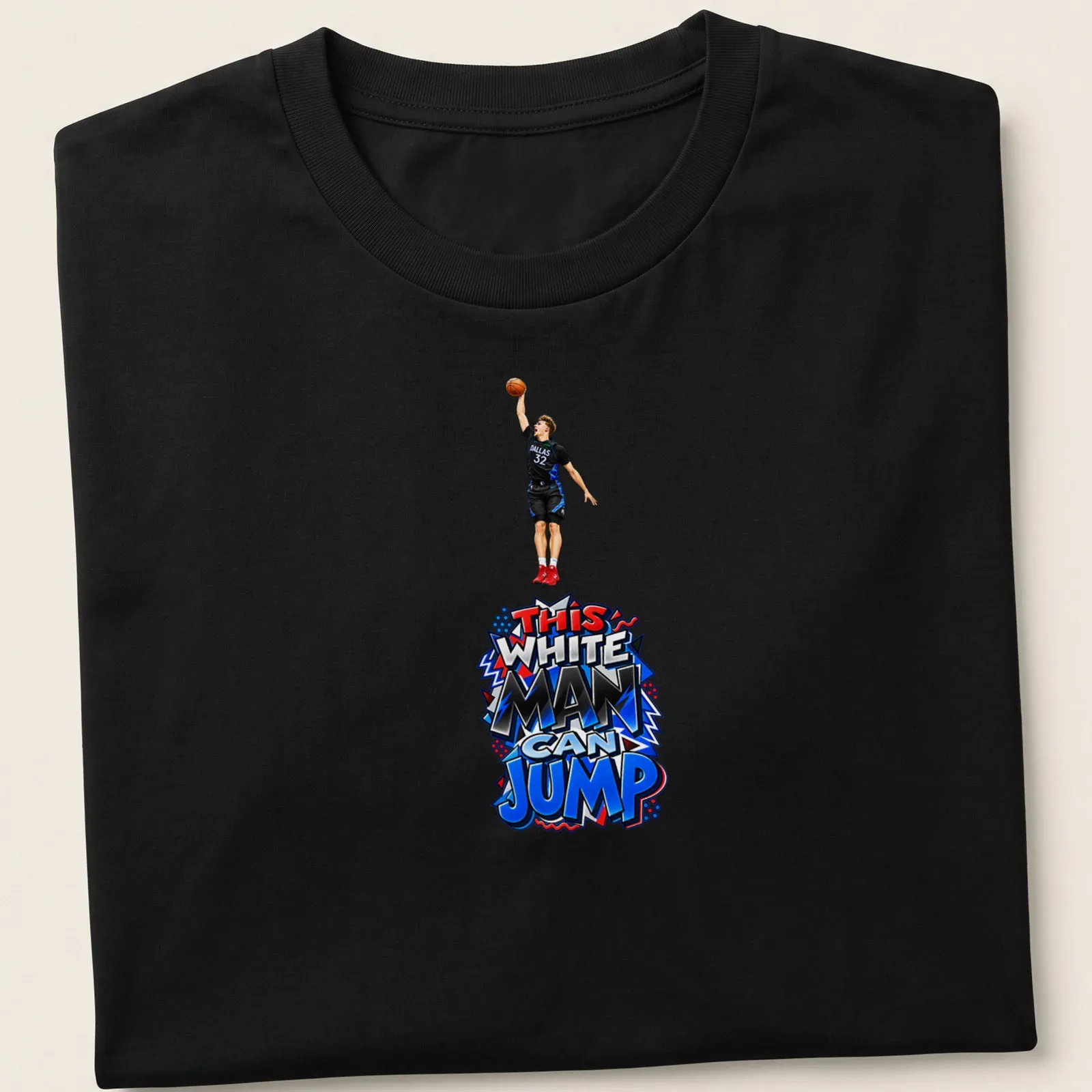 Colorful parody shirt featuring a basketball player with humorous text. — printed on a unisex t-shirt