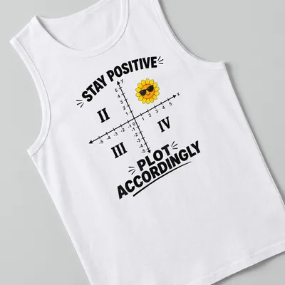 Colorful flower wearing sunglasses with text about positivity on a — printed on a tank top