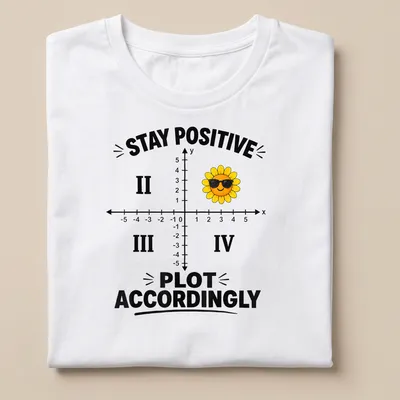 Colorful flower wearing sunglasses with text about positivity on a — printed on a unisex t-shirt