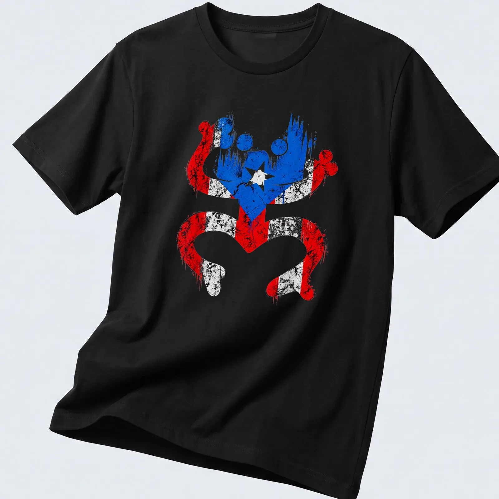 Distressed graphic featuring a Coqui frog representing Puerto Rico's flag colors — printed on a unisex t-shirt