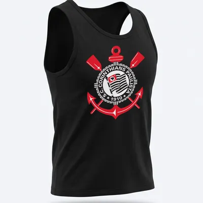 Corinthians Paulista logo in black, white, and red on an emblem-style — printed on a tank top