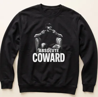 Humorous illustration of a person with headphones and text reading Absolute Coward — printed on a unisex sweatshirt