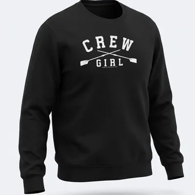 Bold typography shirt with 'Crew Girl' and oars graphic in white — printed on a unisex sweatshirt