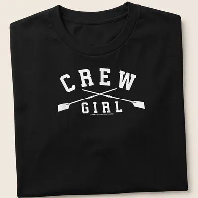 Bold typography shirt with 'Crew Girl' and oars graphic in white