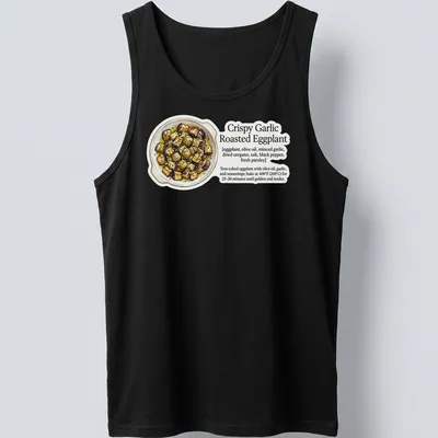 Illustration of crispy garlic roasted eggplant with ingredients on a — printed on a tank top