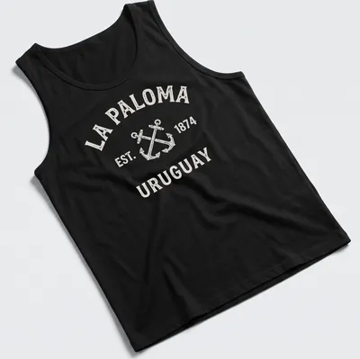 Vintage design with crossed boat anchors and La Paloma text in cream and light beige. — printed on a tank top