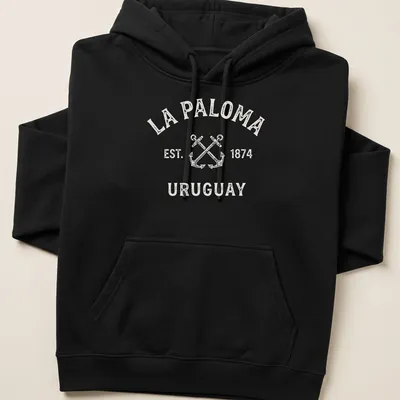 Vintage design with crossed boat anchors and La Paloma text in cream and light beige. — printed on a unisex hoodie