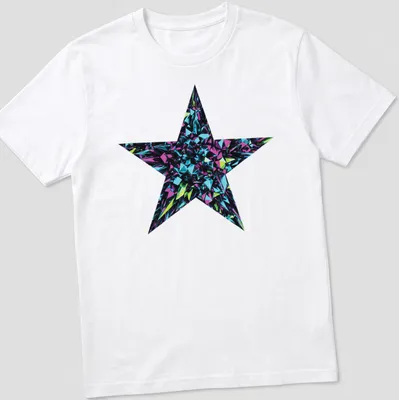 3D art of a crystal star burst in metallic blue, purple, green, and black