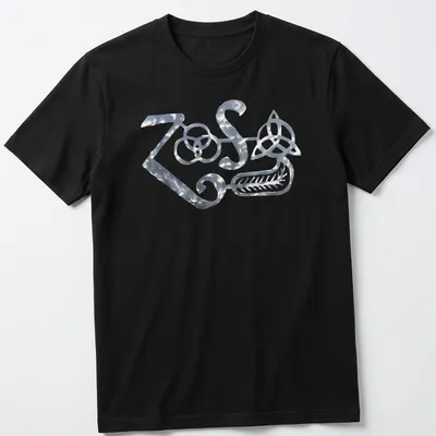 Metallic ZOS logo T-shirt for rock band fans — printed on a unisex t-shirt