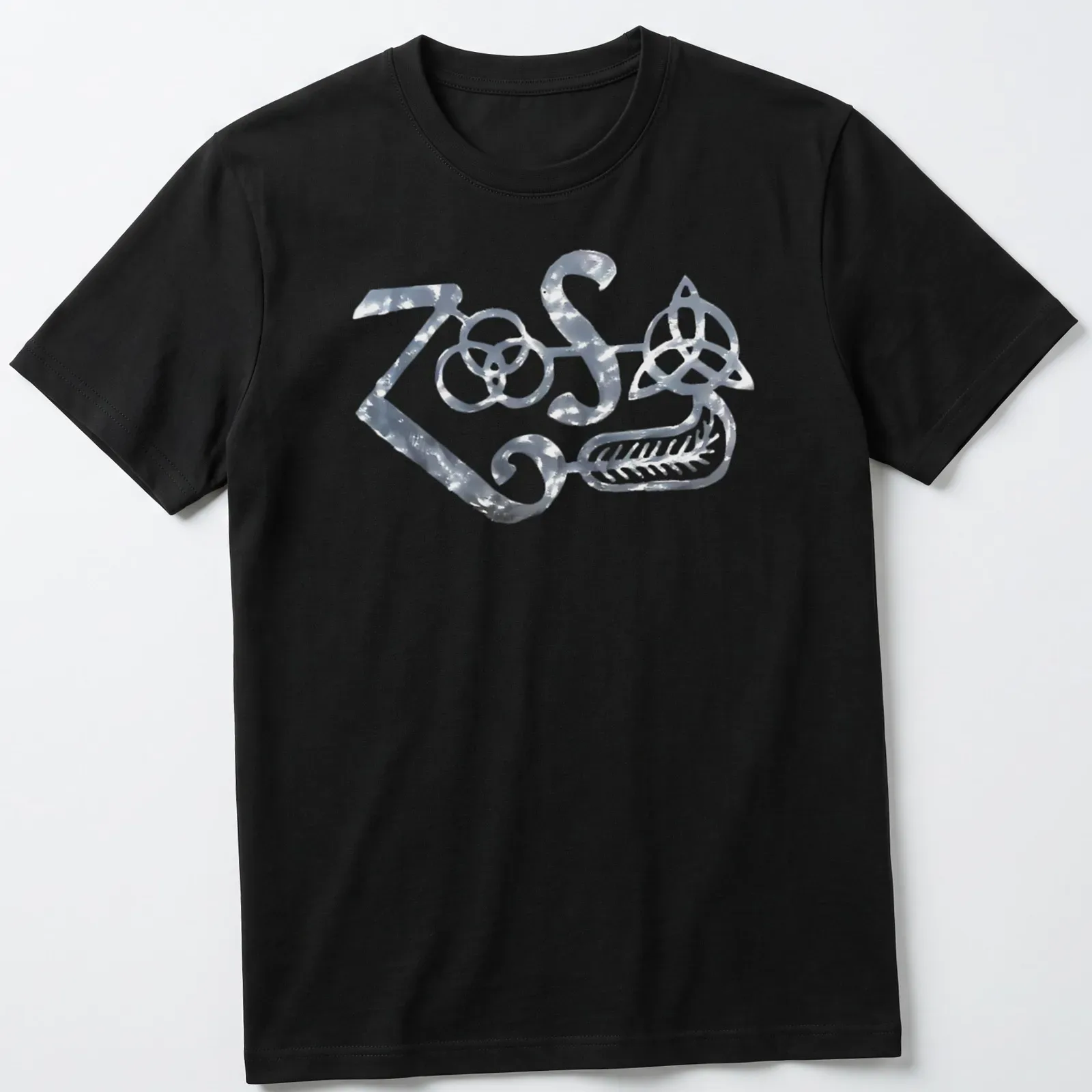 Metallic ZOS logo T-shirt for rock band fans — printed on a unisex t-shirt