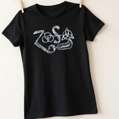 Metallic ZOS logo T-shirt for rock band fans — printed on a women's shirt