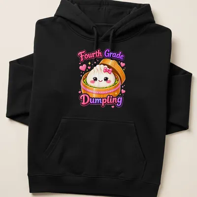 Kawaii style t-shirt featuring a cute dumpling with a smile and vibrant colors — printed on a unisex hoodie