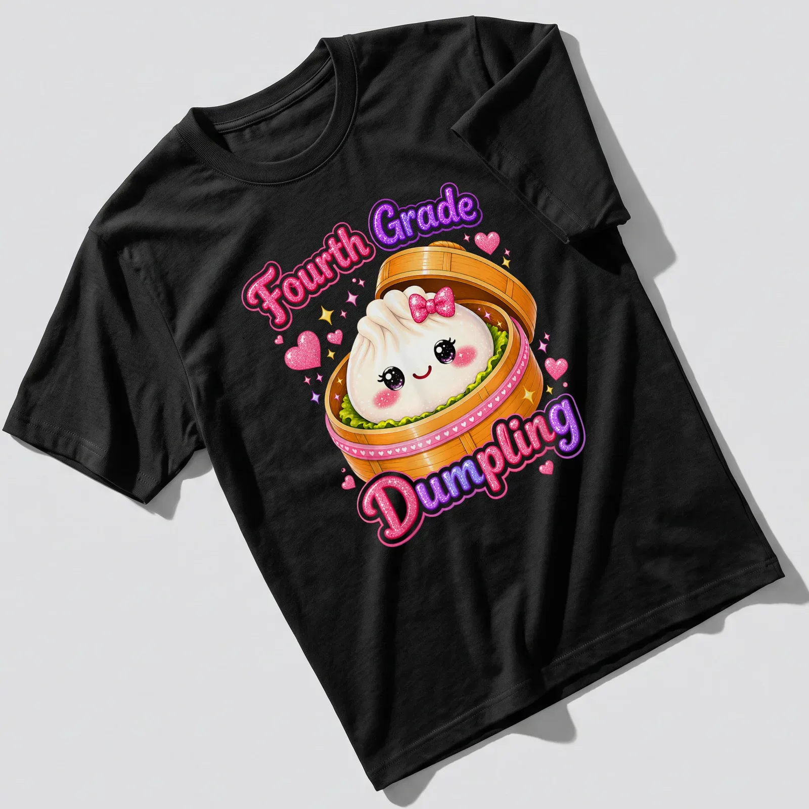 Kawaii style t-shirt featuring a cute dumpling with a smile and vibrant colors — printed on a unisex t-shirt