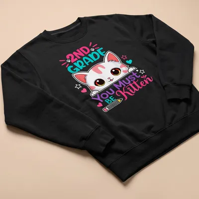 Kawaii-style t-shirt featuring a cute kitten and playful text for kids — printed on a unisex sweatshirt
