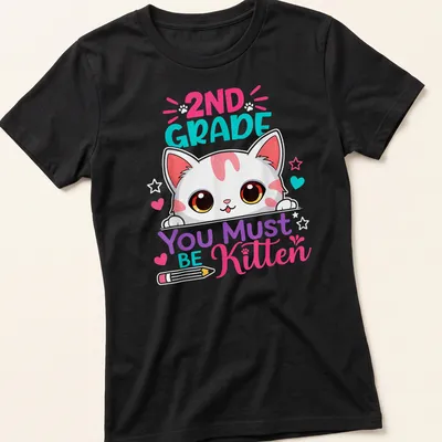 Kawaii-style t-shirt featuring a cute kitten and playful text for kids — printed on a women's shirt