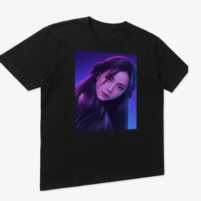 Illustration of a girl with purple hair in digital art style — printed on a unisex t-shirt (angled view)