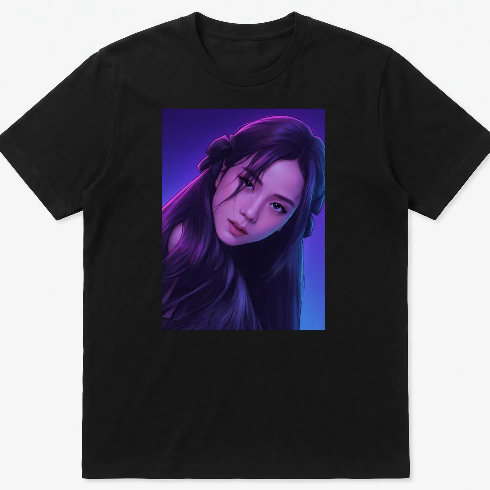 Illustration of a girl with purple hair in digital art style — printed on a unisex t-shirt