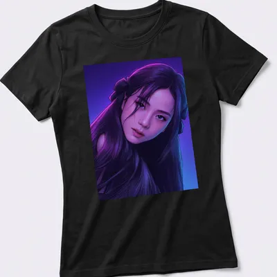 Illustration of a girl with purple hair in digital art style — printed on a women's shirt