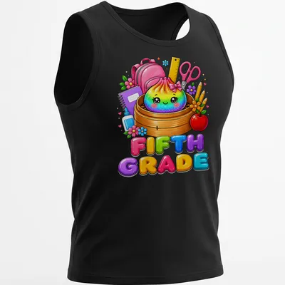 Kawaii-style t-shirt featuring a rainbow dumpling and text for fifth grade — printed on a tank top