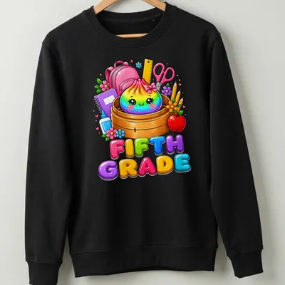 Kawaii-style t-shirt featuring a rainbow dumpling and text for fifth grade — printed on a unisex sweatshirt