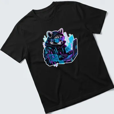 Cyberpunk design featuring a raccoon in bold colors with a hacker theme