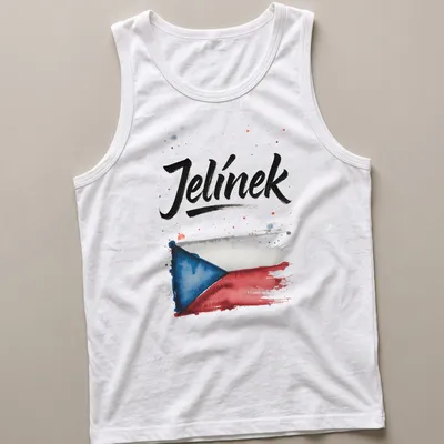 Watercolor design of the Czech flag with 'Jelínek' printed in bold lettering. — printed on a tank top