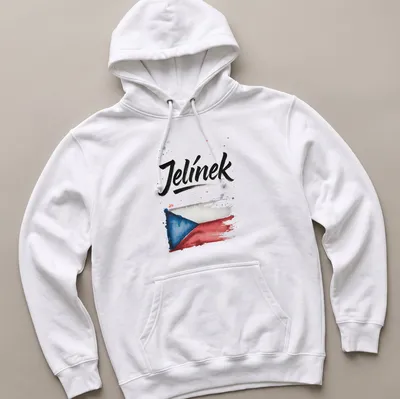 Watercolor design of the Czech flag with 'Jelínek' printed in bold lettering. — printed on a unisex hoodie