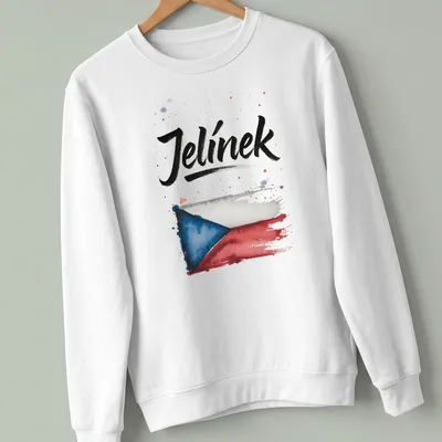 Watercolor design of the Czech flag with 'Jelínek' printed in bold lettering. — printed on a unisex sweatshirt