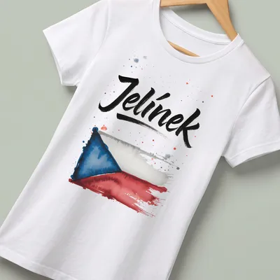 Watercolor design of the Czech flag with 'Jelínek' printed in bold lettering. — printed on a women's shirt