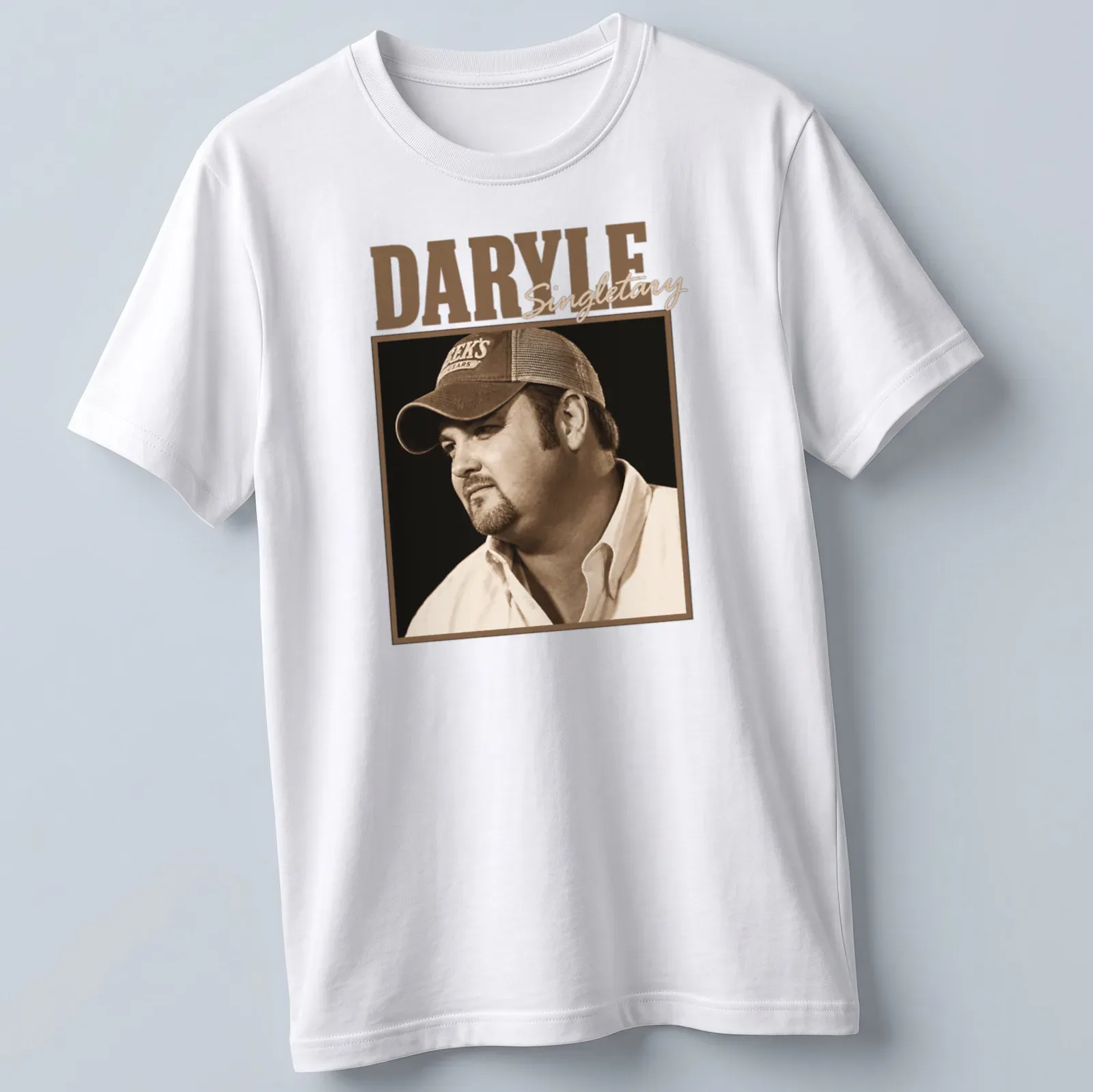 Vintage sepia Daryle Singletary t-shirt featuring a portrait in warm tones. — printed on a unisex t-shirt