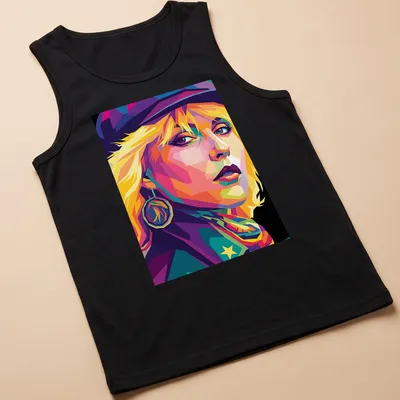 Pop art portrait of Debbie Harry in bright colors on a — printed on a tank top