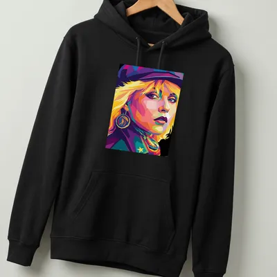 Pop art portrait of Debbie Harry in bright colors on a — printed on a unisex hoodie