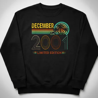 Vintage retro December birthday t-shirt with colorful text and fun design — printed on a unisex sweatshirt