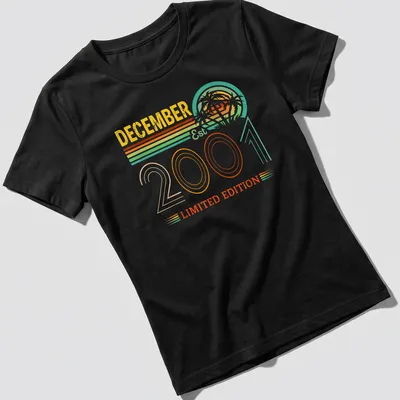 Vintage retro December birthday t-shirt with colorful text and fun design — printed on a women's shirt