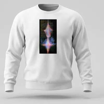 Futuristic abstract graphic of a digital landscape with neon colors and text. — printed on a unisex sweatshirt
