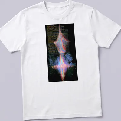 Futuristic abstract graphic of a digital landscape with neon colors and text.