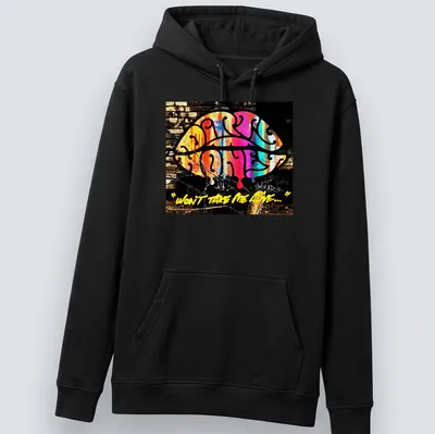Colorful graffiti-style print featuring Dirty Honey and bold text — printed on a unisex hoodie